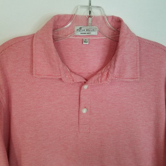 Peter Millar Crown Soft Pink Striped Polo Shirt Mens Size Large - Picture 2 of 4